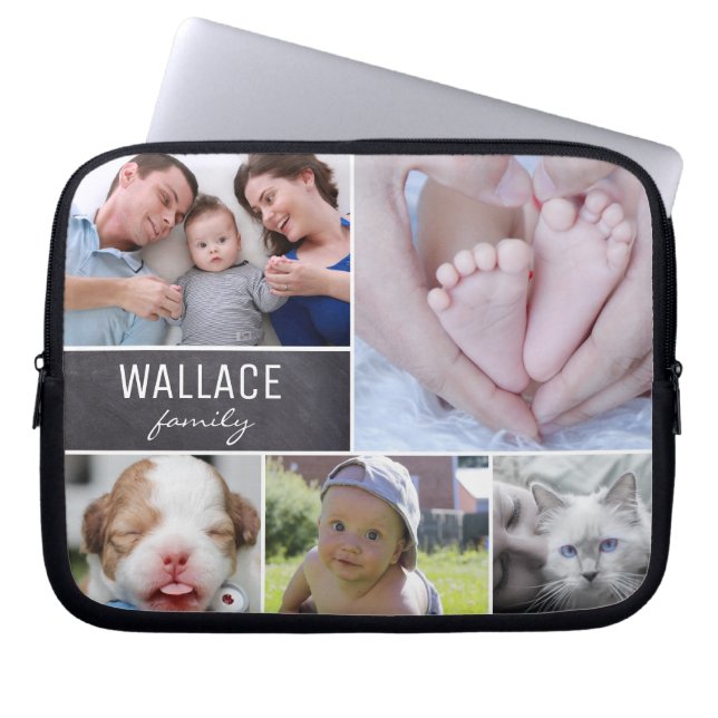 Customisable Family photo collage Chalkboard  Laptop Sleeve (Front)