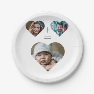 Customisable family photo collage Her Him = Baby Paper Plate