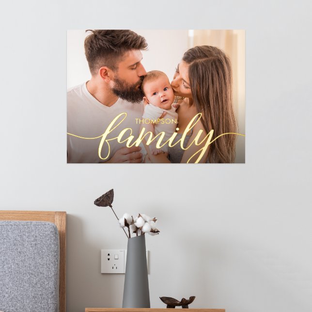 Customisable Family Portrait Real Gold script Foil Prints (In Situ (Bedroom 2))
