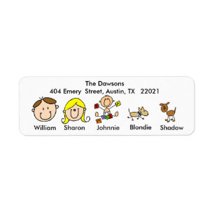 Customisable Family With 2 Dogs Address Labels