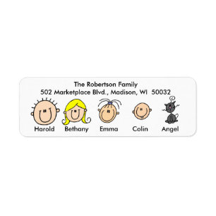 Customisable Family With Cat Address Labels