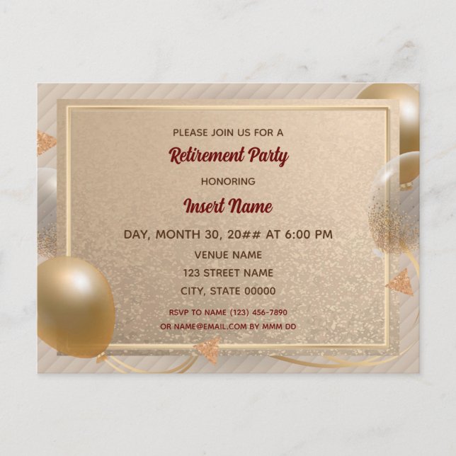 Customisable fancy retirement party invitation  postcard (Front)