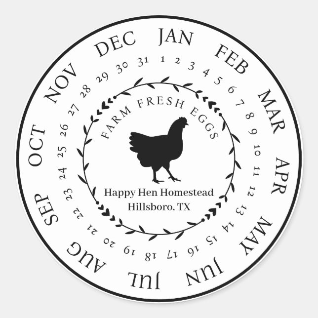 Customisable Farm Fresh Egg Carton Laid Date Classic Round Sticker (Front)