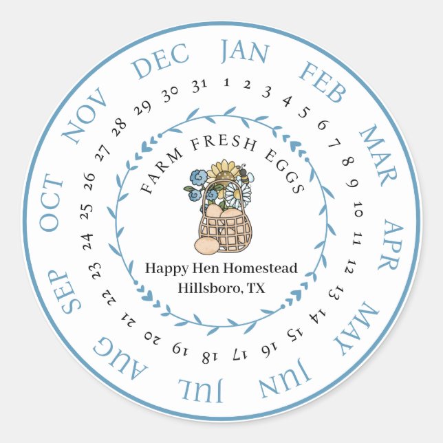Customisable Farm Fresh Egg Carton Laid Date Classic Round Sticker (Front)