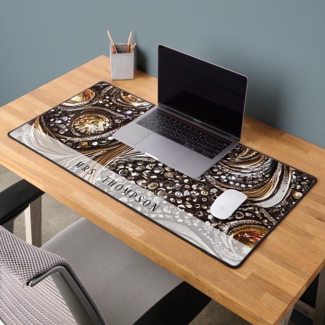 Customisable Faux Leather Rhinestone Desk Mat (Office 2)