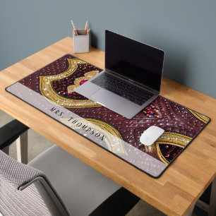 Customisable Faux Leather Rhinestone Desk Mat