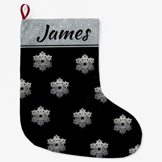 Customisable Faux Silver I Black Large Christmas Stocking (Front)