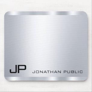 Customisable Faux Silver Metallic Look Monogram Mouse Pad