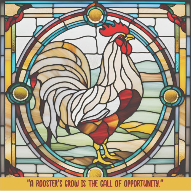 Customisable Faux Stained Glass Rooster Sticker (Front)