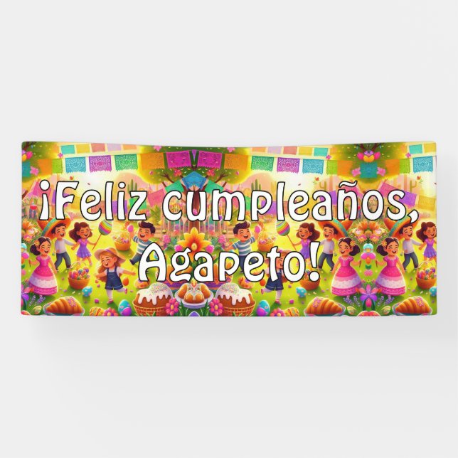 Customisable ¡Feliz cumpleaños!  Mexican Fiesta Ba Banner (Horizontal)