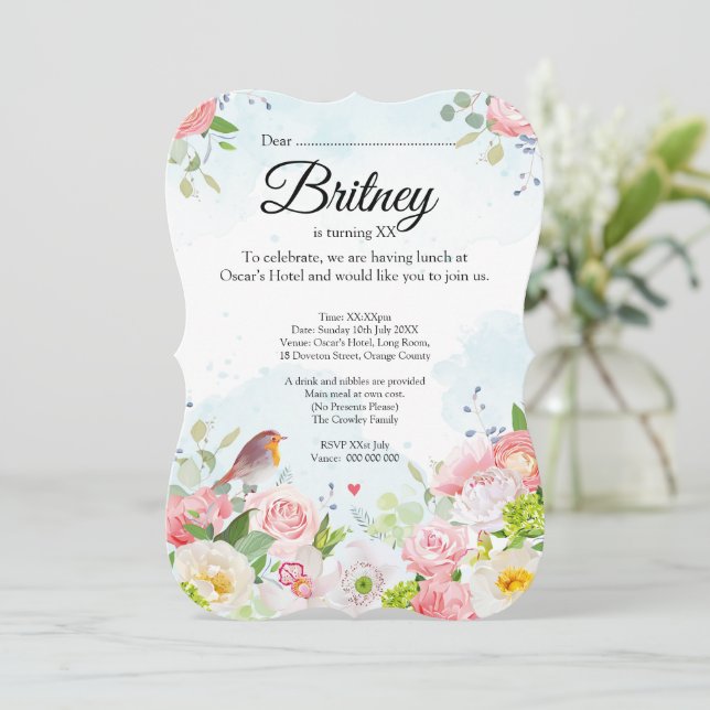 Customisable Female Birthday Invitation – Editable (Standing Front)