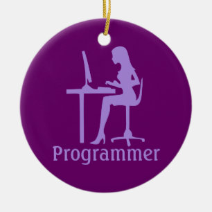 Customisable Female Silhouette Programmer Ceramic Ornament