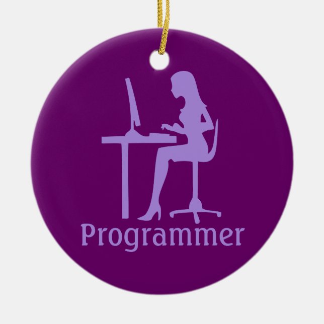 Customisable Female Silhouette Programmer Ceramic Ornament (Front)