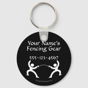 Customisable Fencing Bag Tag - white on black Key Ring