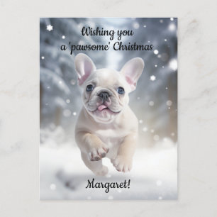 Customisable Festive Frenchie Frolic Postcard