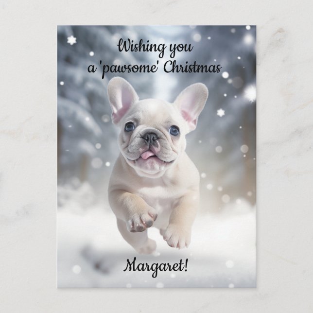  Customisable Festive Frenchie Frolic Postcard (Front)
