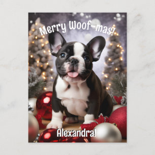 Customisable Festive Frenchie Harmony Postcard