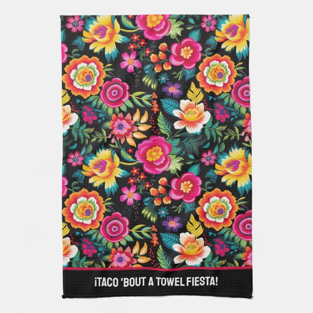 Customisable Fiesta Floral Extravaganza Tea Towel (Vertical)