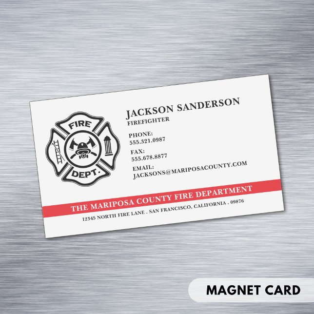 Customisable Fire Department Firefighter Logo Magnetic Business Card (Customizable Fire Department Firefighter Logo Business Card Magnet)