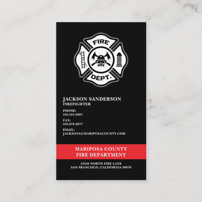 Customisable Fire Department Logo Firefighter Business Card (Front)
