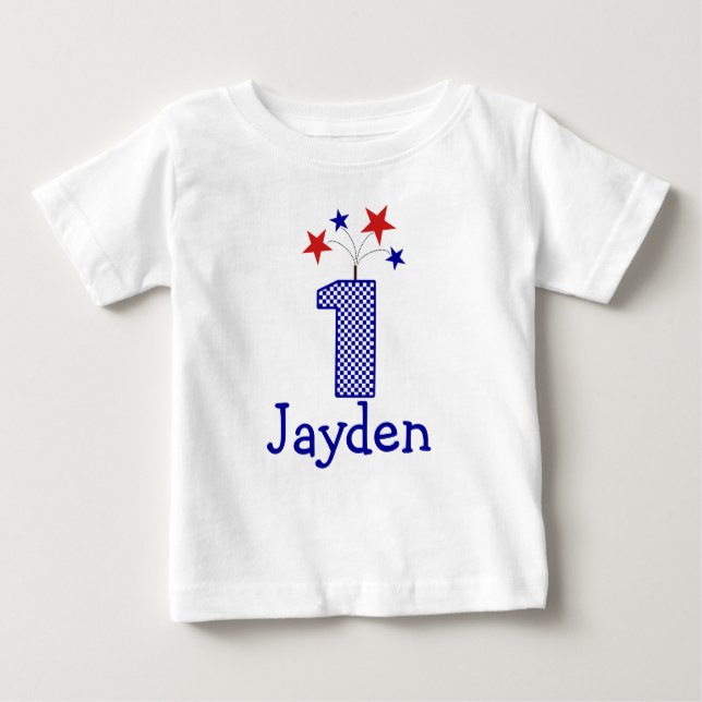 Customisable Firecracker First birthday shirt 1 yr (Front)