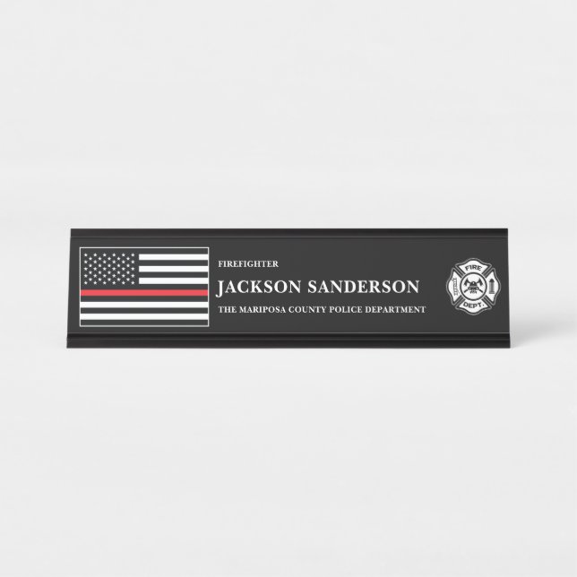 Customisable Firefighter Fire Department Logo Desk Name Plate (Front)