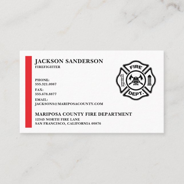Customisable Firefighter Logo Fire Department Business Card (Front)