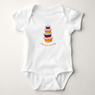 Customisable first birthday cake  baby bodysuit