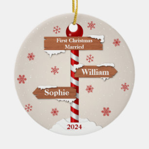 Customisable First Christmas Married Names Ceramic Ornament