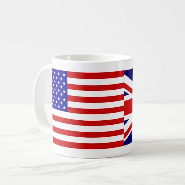 Customisable Flag of United States & Flag of UK Coffee Mug (Front Left)