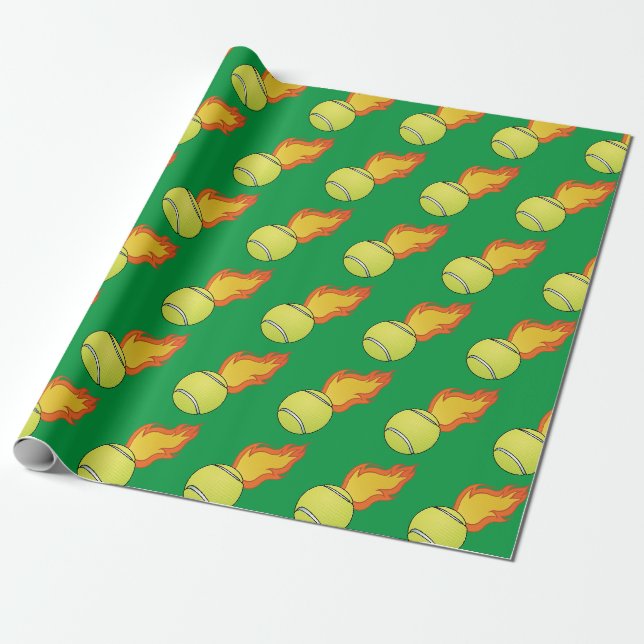 Customisable Flaming Tennis Ball Wrapping Paper (Unrolled)