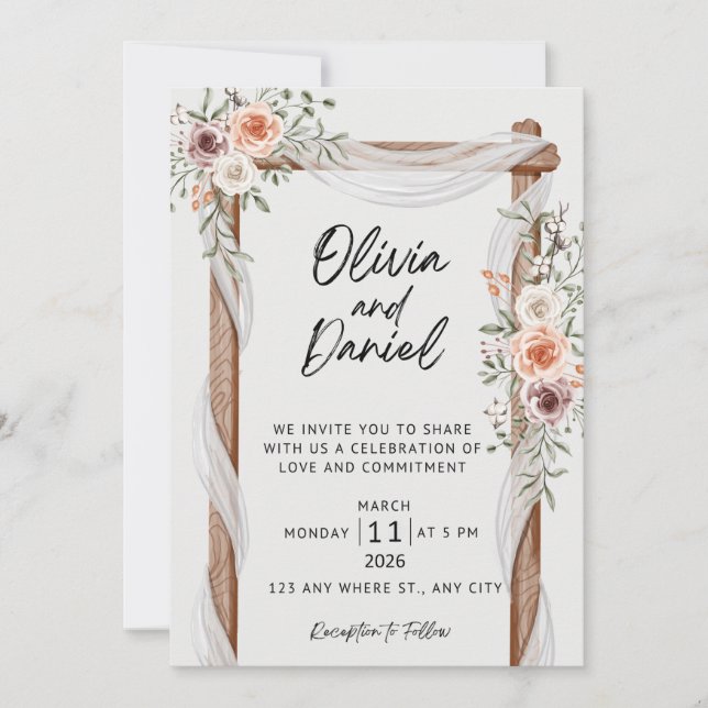 Customisable Floral Arch Wedding Invitation  (Front)