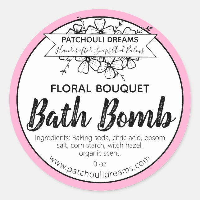 Customisable Floral Bath Bomb Label Handmade (Front)