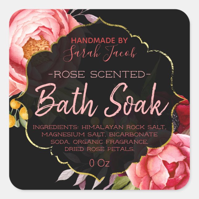 Customisable Floral Bath Soak Label (Front)