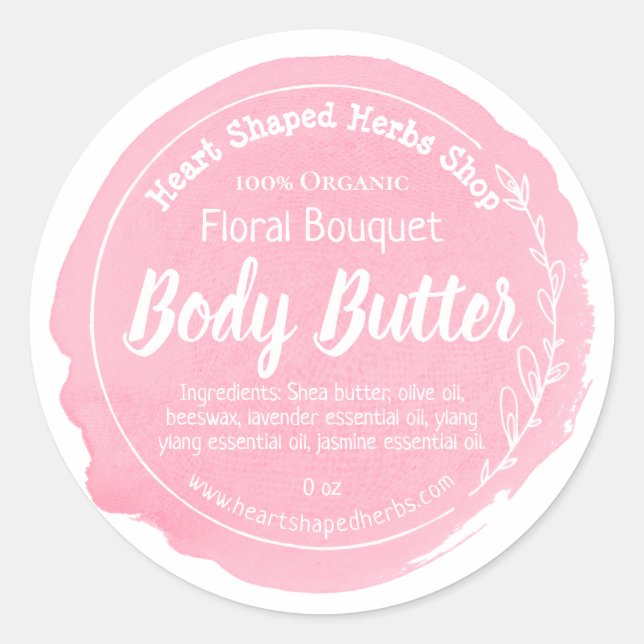 Customisable Floral Body Butter Label Handmade (Front)