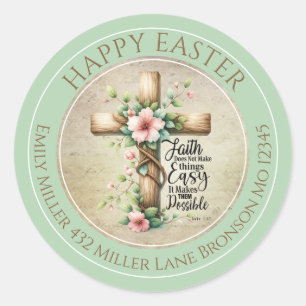 Customisable Floral Easter Cross Classic Round Sticker