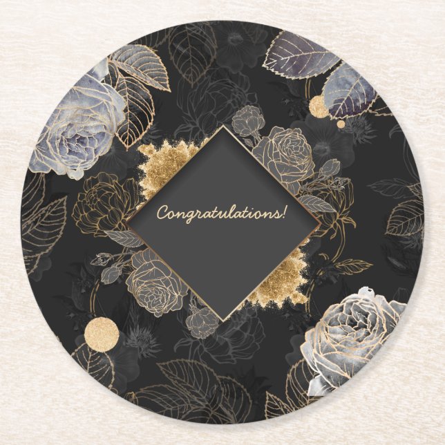 Customisable Floral Event Round Paper Coaster (Front)