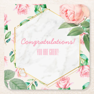 Customisable Floral Event Square Paper Coaster
