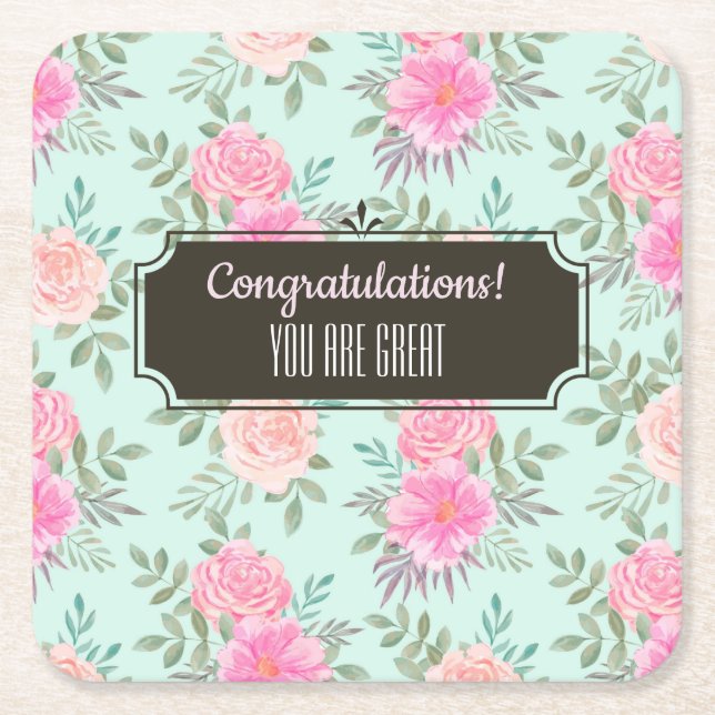 Customisable Floral Event Square Paper Coaster (Front)
