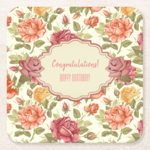 Customisable Floral Event Square Paper Coaster