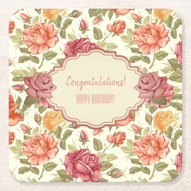 Customisable Floral Event Square Paper Coaster (Front)
