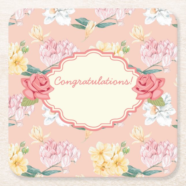 Customisable Floral Event Square Paper Coaster (Front)