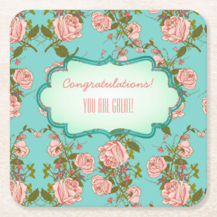 Customisable Floral Event Square Paper Coaster