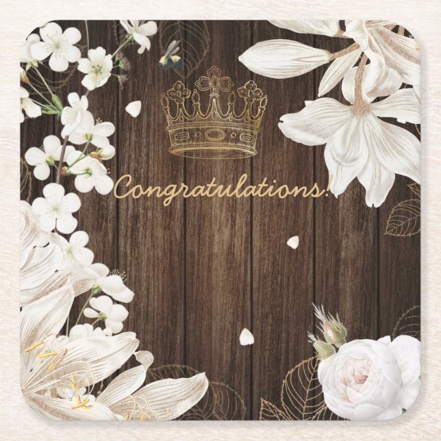Customisable Floral Event Square Paper Coaster (Front)