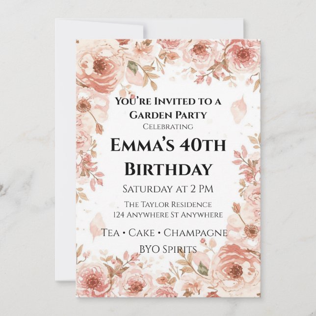 Customisable Floral Garden Party Invitation (Front)