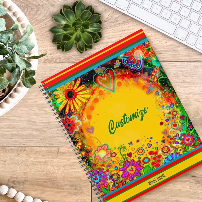Customisable Floral Hearts Name Pretty Yellow  Planner (Creator Uploaded)