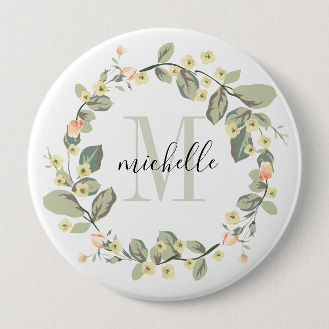 Customisable Floral Monogram Baby Peach Blossoms 10 Cm Round Badge (Front)