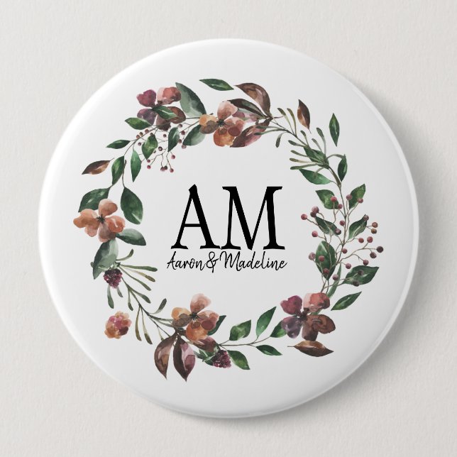 Customisable Floral Monogram Edens Garden 10 Cm Round Badge (Front)