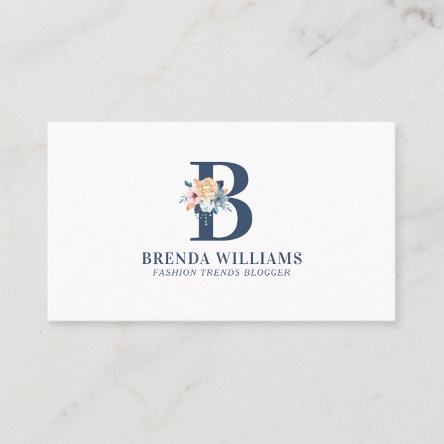 Customisable Floral Monogram Letters Business Card (Front)