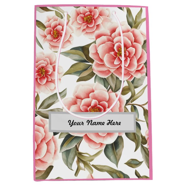 Customisable Floral Pattern Camellia Flowers Medium Gift Bag (Front)